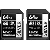Lexar Scheda SD 64 GB SILVER 2 Pack, fino a 205 MB/s in Lettura, Scheda di Memoria SDXC UHS-I, Classe 10, U3, V30, SD Card pe