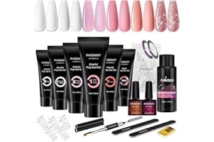 Phoenixy Kit Ricostruzione Unghie 6 Colori Gel Ricostruzione Unghie con Base e Top Coat Soluzione Slip Acrigel per Unghie Set Unghie Gel Ricostruzione Bianco Rosa 15ML
