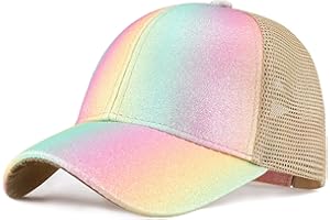 WULIQIUQIU Baseball Cap for Girls Rainbow Gradient Mesh Hat Criss Cross Ponytail Baseball Caps Sun Hats