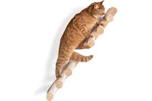RHRQuality Wall-Mounted Cat Climbing Wall - Ladder Set (Beige) – With Sisal Rope – Load Capacity up to 20KG – For Large Cats – Suitable for Maine Coon & Ragdoll