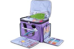 Luxja Bolsa de Labores de Punto y Crochet para Tejer, Madejas de Hilo, Ganchos de Ganchillo, Agujas y Otros Accesorios Pequeños, Morado