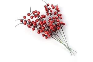 GRANDLIN - 40 steli artificiali di agrifoglio natalizio con bacche rosse, fiori artificiali con bacche, ramo floreale fai da te, per albero di Natale, decorazione artigianale