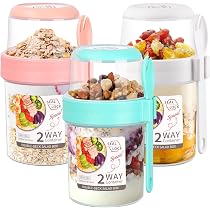 2 Vasetti Per Avena Notturna Da 450 Ml Con Coperchio, Cucchiaio E Scomparto Per Ghiaccio – Per Yogurt E Cereali