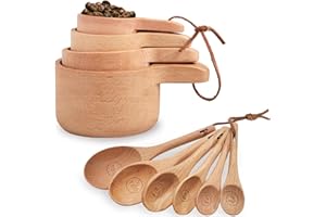 ESIE HOUZIE 10 Piece Measuring Cups and Measuring Spoons Set, Handcrafted Wood Measuring Cups with Tablespoon Teaspoon Measuring Spoons for Dry Ingredients, Natural Wooden Measuring Set for Cooking Baking