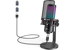ZealSound Gaming Microphone, Micro USB à condensateur RGB pour PC, Handy, PS4 & PS5, mit support anti-vibrations & Filtre anti-pop, per Jeux, Streaming, ASMR, Podcasts,YouTube,Twitch,TikTok-Tout métal