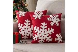 DakTou Federe Cuscini Divano 45x45 Natale Rosso Velluto Copricuscini Decorativi Natalizi Fiocco di Neve Motivo Invernale Moderna Quadrate Fodera per Cuscino per Salotto La Decorazioni Casa 2 Pezzi
