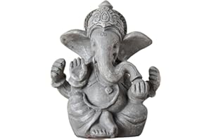 ZEN LIGHT Ganesh Statue - Statuette Zen und Feng Shui Dekoration - Bringt eine beruhigende und entspannende Atmosphäre in Ihr Zuhause - Statue Glücksbringer Farbe Grau - Höhe: 12cm - Zen'Light