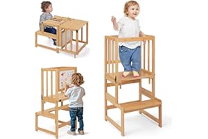 COSYLAND Tour D'observation Enfant 3 en 1 Montessori d'apprentissage Bambou Naturel Chaise Learning Tower Bébé Sécurisée avec Deux Dispositifs De Sécurité et Design Breveté pour 18 Mois À 3 Ans