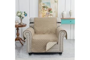 XINEAGE Quilted Chair Sofa Cover Waterproof Chair Covers for Armchair, Super Soft Washable Slipcover with Pockets & Non-Slip Elastic Straps, Dog Pets Proof Thick Furniture Protector (Chair, Khaki)