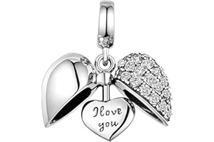 Lovans Zawieszka w kształcie serca, z kryształami, ze srebra wysokiej próby 925, z napisem „I Love You” do bransoletek Pandora, Srebro szterlingowe, kryształ