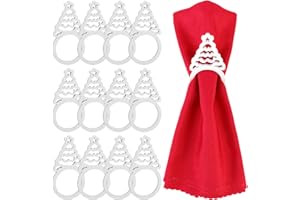 MWOOT 12 Pièces Noël Rond de Serviette, Arbre de Noël Anneau Serviette en Bois pour Noël Thanksgiving Mariage Dîner Fête Banquet Décoration Table, Porte Serviettes de Noël Accessoires Artisanat