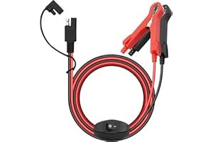 YACSEJAO Adaptateur à dégagement rapide 12V SAE vers pinces crocodiles 16AWG, avec interrupteur marche/arrêt à déconnexion rapide (6.6FT/2M)