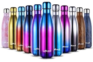 willceal Stainless Steel Double Wall Vacuum Insulated Water Bottles 500ml, Leak Proof Keep Cold and Hot Drinks Bottle for Outdoor Sports Camping (Purple+Red+Blue)