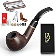 Joyoldelf Smoking Pipe, Wooden Tobacco Pipe with Gift Box, Ebony Tobacco Pipes for Smoking with 9mm Pipe Filter, Tobacco Pipe Stand and Smoking Accessories