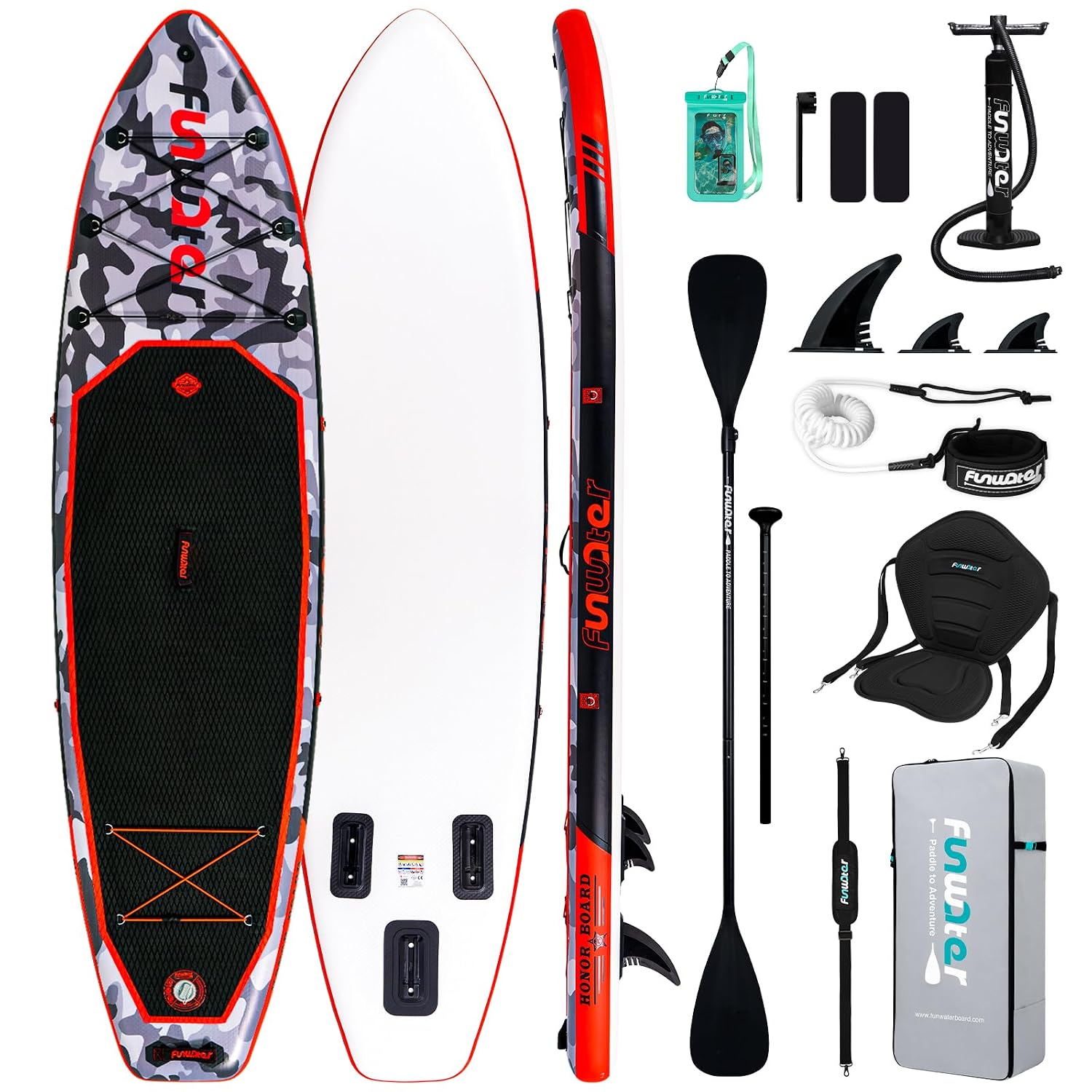 FunWater Sup Gonfiabile Portatile: Tavola Gonfiabile, Pinne, Pompa, Pagaia, Zaino e Guinzaglio di Sicurezza-Ideale per Adulti e Ragazzi,Tutti i Livelli