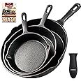 OVERMONT Sartén Ollas de Hierro Fundido - Pre-sazonado Sartenes Engrasada para Freír - Utensilios de Cocina Seguros para Estu