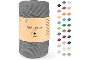 Uvolo 3mm x 200m Makramee Garn, Baumwollgarn, Macrame Kordel für Basteln, Pflanzenbügel-Grau