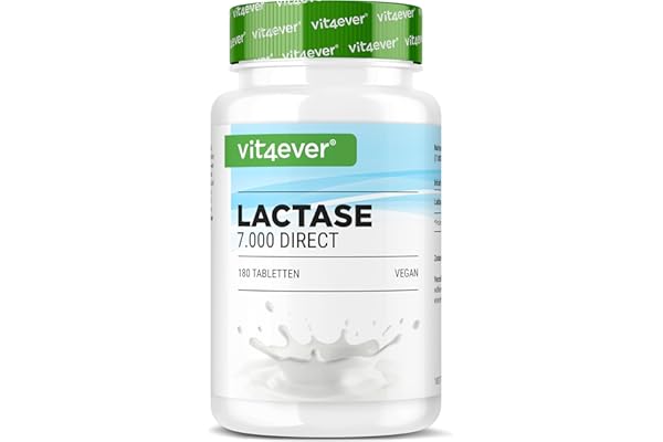 Lactase 7.000-180 comprimés à effet immédiat - Hautement dosé avec 7.000 unités FCC - En cas d'intolérance au lactose + intolérance au lait - Sans additifs indésirables - Vegan