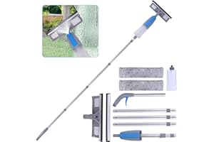 Jubor Lavavetri Telescopico 3 in 1, Professionale Lavavetri con Spray, Spazzola Lava Vetri con Manico 190cm per La Pulizia del Vetro Alte in Interni ed Esterni