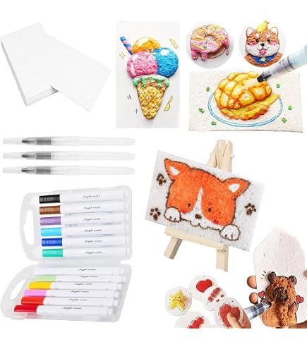 Lioewhu Kit Pittura 3D Magic Puffy Paint | Carta Texture In Schiuma, Pennarelli, Penne 3D, Perline, Per Bambini E Ragazzi