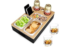 Auauraintt Sofa Tablett, Couchbar Snackbox, Mit Snackschalen Aus Edelstahl,mit Abnehmbarer Deckel, der perfekte Couch Organizer, für Wohnzimmer Sofa Restaurant Picknick Party