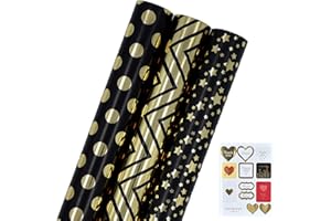 LZRINUE 3 Rolls 43cm * 3m Wrapping Paper, Gift Wrapping Paper Printed with Star, Birthday Wrapping Paper Roll, Perfect for Birthday,Wedding, Baby Shower, Party, Festival Gift Decorations