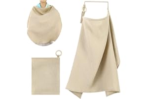 GSrenyu Breastfeeding Cover,Muslin Nursing Cover,360° Coverage Cotton Breast Feeding Cover,Soft Breathable Breast Feeding Coverall for Baby Car Seat Canopy(Khaki)