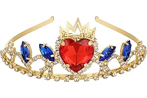 hengkaixuan Evie - Tiara dorada de Evie Descendants, corona de joyería de corazón rojo y azul, juego de corona de Evie, disfraz temático de Halloween, tiara de princesa, Navidad, cumpleaños, regalo