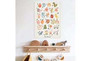 Fnaobai Canvas Banner Wall Hanging Kids Room Décor Cute Prints Nursery Tapestry with Sticker Art Posters Bedroom Wall Decor for Photography Props Learning Posters (Cartoon Alphabet)