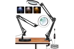 Toaren 10X Lupe mit Licht und Ständer 2-in-1 LED Lupenleuchte Lupe mit Licht, Lupenleuchte mit Klemme, Vergrößerungs-Schreibtischlampe mit 3 Farbmodi Dimmbare für Arbeit, Lesen,Nähen,Basteln,Senioren
