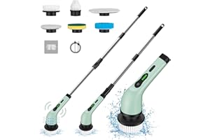 KERNOWO Electric Spin Scrubber, Cordless Shower Cleaning Brush with 6 Replaceable Brush Heads, 2 Speeds Power Scrubber with Adjustable Handle for Bathroom, Kitchen, Tile, Floor, Wall