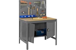 Simon Rack Banco de Trabajo Taller, Capacidad Carga 400 kg, 1445x910x610 mm, Mesa de Trabajo, Guarda Herramientas, Gris/Madera - BT2