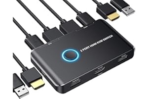 Switch KVM HDMI a 2 porte, ABLEWE USB e HDMI Switch per 2 computer Condividi tastiera, mouse e monitor HD, supporto UHD 4K a 30Hz, con 2 cavi USB e 2 cavi HDMI