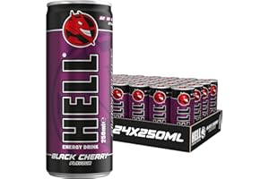 HELL Energy Drink Black Cherry Flavour | 24 x 250ml Cans Multipack | 32mg/100ml Caffeine | Contains Vitamins B2 B3 B5 B6 B12 | Preservative Free | Vegan | Reduce Fatigue & Boost Energy
