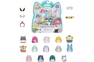 Squish-a-longs SQAL0030-14er Pack, enthält 14x 2.5 cm Mini-Squish, 4X Zubehör, 1x Ring & 1x Sammlerhandbuch - Sammeln, Tauschen, Spielen