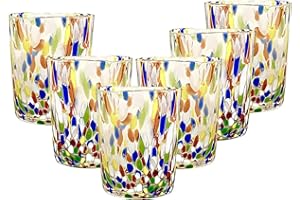 Gocce di Murano Juego de 6 vasos de lluvia arcoíris de cristal de Murano soplado 300 ml elaborado a mano de colores paquete 6 copas de agua elegantes y preciosas (multicolor, 6)