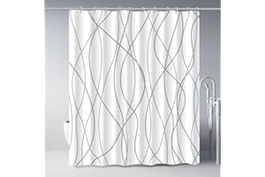 IGINOA Duschvorhang 180x200 mit Ösen Antischimmel Grau Gestreift Stoff Shower Curtains Weiss Schimmelresistent Textil Badewanne Vorhang Weiß Überlänge Wasserdicht Duschvorhänge Motiv Blickdicht