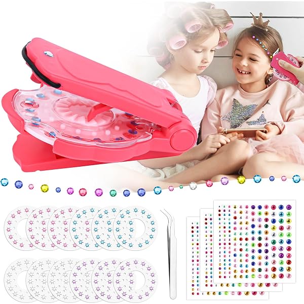 XPEX Machine a tresse Machine Strass Cheveux,perles cheveux,Machine a Strass pour Cheveux,Diamond Styler ​Kit,avec 24 Gemmes Décoratives,Glam Styling Tool Kit,Bijoux de Jouets Créatifs pour Filles