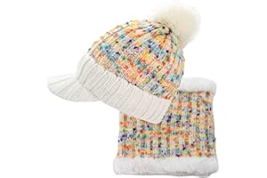 dy_mode Damen Mütze und Schal Kombi Set Schirmmütze Bommel mit Innenfutter - A305