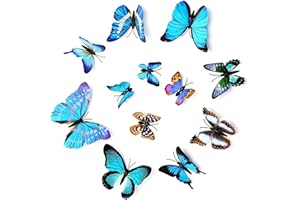 WOHLSTAND 24 Pièces 3D Papillons Papiers Décoration Papillon Stickers Muraux Papillon Suspendu Mural Papillon de Simulation D'artisanat pour Décoration de Mariage/Fête/Maison et de Pièce(Bleu)