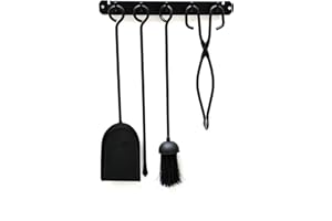 PRICECRUNCHERS Black 4 Piece Wall Mounted Companion Set Includes - Wall Mounting Bracket - Shovel - Brush - Poker - Fireside - Fireplace - Hanging - Practical