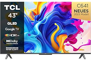 TCL C641 QLED 4K UHD Fernseher 43 Zoll (108cm), 120 Hz Gaming, HDR10+, Dolby Vision, Dolby Atmos, Smart TV, Triple-Tuner DVB-T2/S2/C, Google TV, Schwarz, 2023