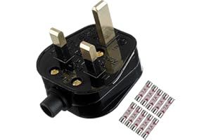 HUAREW 3A Fused Mains Plug With Cord Grip For UK Fuses Black (Pack of 1 pcs ）