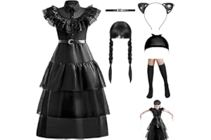 keaiyouhuo Noire Halloween Robe d' Costumes pour Filles Family Merchandise Costume fantaisie Cosplay Halloween Party Outfit avec perruque 4-14 ans