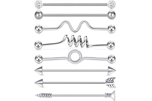 AceFun Industrial Bar Piercing 14 G, 16 G, industrialne kolczyki z łańcuszkiem, Dangle Double Chrząstka, do przodu, helix, srebrne, różowe złoto, łańcuszek charms, industrialny Barbell dla kobiet i