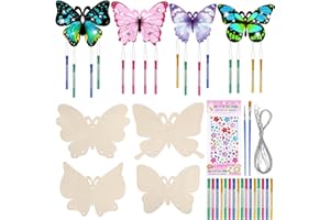 Heartsking 8 Stück Windspiel Bastelset Kinder, Schmetterling Kindergeburtstag Basteln Holz DIY Doppelseitig mit Windspielröhren Pinsel Strass Sticker Seil für Mädchen Jungen ab 3 4 5 6 7 8 Jahre
