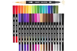 Hoenart Dual Brush Pen Set, 24 Farben Filzstifte für Erwachsene, Filzstifte Dicke und Dünne, Für Bullet Journal, Malbücher, Handlettering, Mandala stifte Malstifte