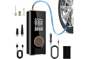 NCTOBEROWS Cordless Car Tyre Inflator Air Compressor, Electric Mini Bike Pump with Digital Pressure Gauge 150PSI, Dual Value Display, LED Light, Portable Tyre Pump for Car, Bike, Motorbike, Ball