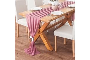 MINICLOSS Runner da tavola rosa, garza, rustico, lavabile, tavolo da tavolo, decorazione da tavolo, per matrimoni, feste di compleanno, decorazione da tavolo, 72 x 304 cm