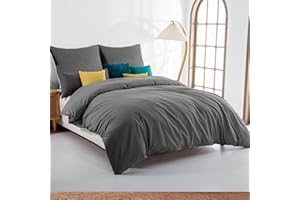 Soifox Komplet pościeli z mikrofibry, kolor antracytowy, nie wymaga prasowania i nie gniecie się, 1 x poszwa 140 x 200 cm, 1 x poszewka na poduszkę 80 x 80 cm, z zamkiem błyskawicznym